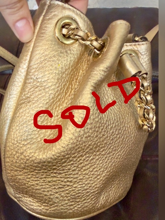 Michael Kors Handbags - Mini Michael Kors Metallic Gold Leather Bucket Crossbody Bag “Frankie” w/Dusty